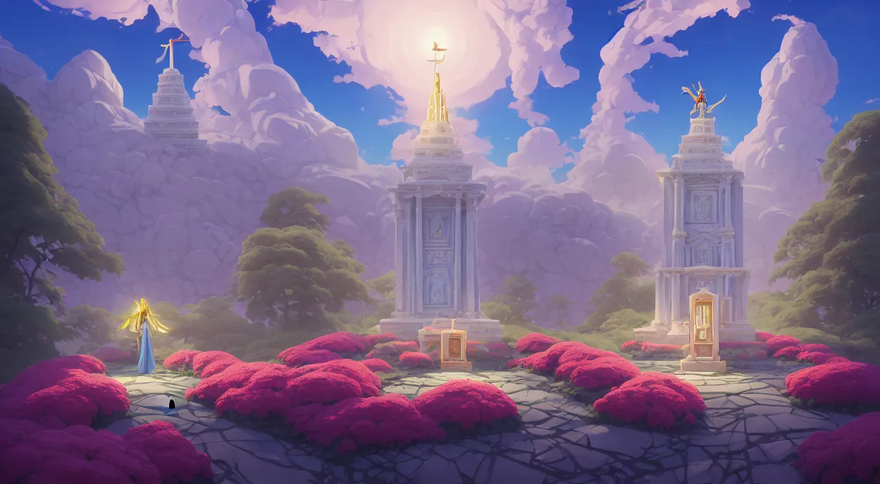 Image similar to painting of hiperborea zikkurat statue and hill valley Nordic temple of olympus glory hogweed plant grow flower ,in marble incrusted of legends heartstone official fanart behance hd by Jesper Ejsing, by RHADS, Makoto Shinkai and Lois van baarle, ilya kuvshinov, rossdraws global illumination