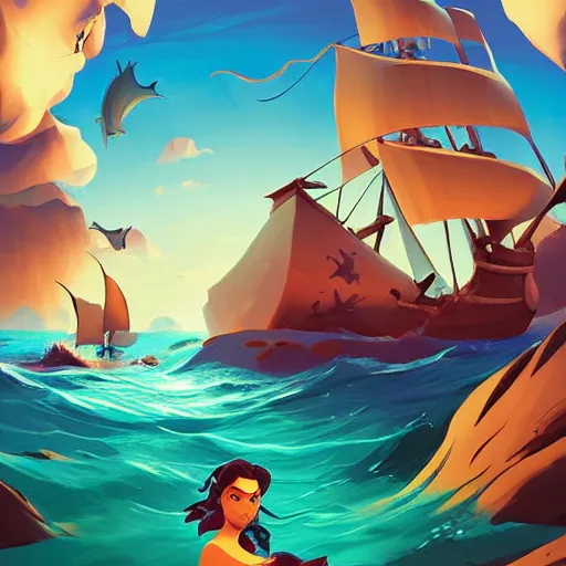 Image similar to painting mermaid treasure on sea of thieves game avatar hero smooth face median photoshop filter cutout vector, behance hd by jesper ejsing, by rhads, makoto shinkai and lois van baarle, ilya kuvshinov, rossdraws global illumination