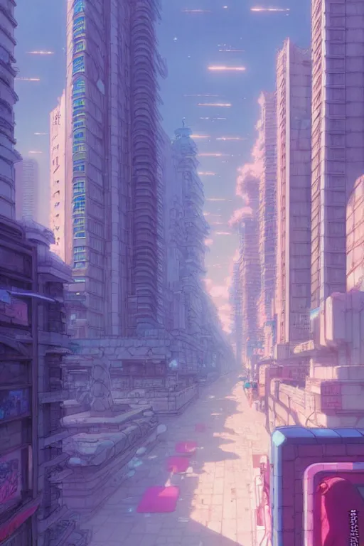 Image similar to vaporwave city, exquisite details, denoised, mid view, by artsation, greg rutkowski, makoto shinkai, takashi takeuchi, studio ghibli