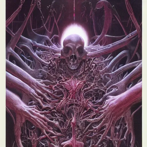 Prompt: Death metal cover art by Wayne Barlowe and Gigger and Bill Ellis, trending on artstation