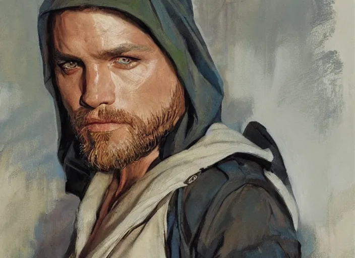 Image similar to a highly detailed beautiful portrait of oliver queen, by gregory manchess, james gurney, james jean