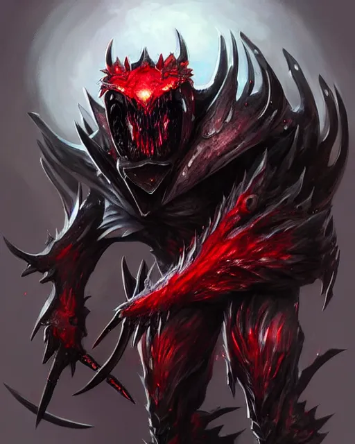 Prompt: concept art of a horrorfying futurstic obsidian black knight creature, red eyes and fangs, facing to the right | | epic - fine - fine details by stanley artgerm lau, wlop, rossdraws, and sakimichan, trending on artstation, brush strokes