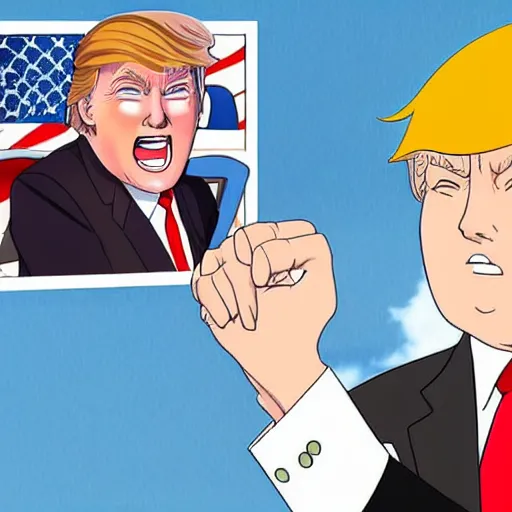 Image similar to donald trump in an anime, studio ghibli style,