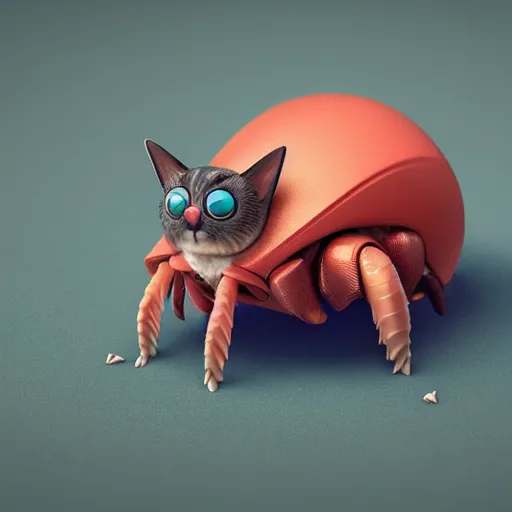 Prompt: a cat hermit crab animal mashup, cat x hermit crab, digital art, deviantart, artstation, octane render