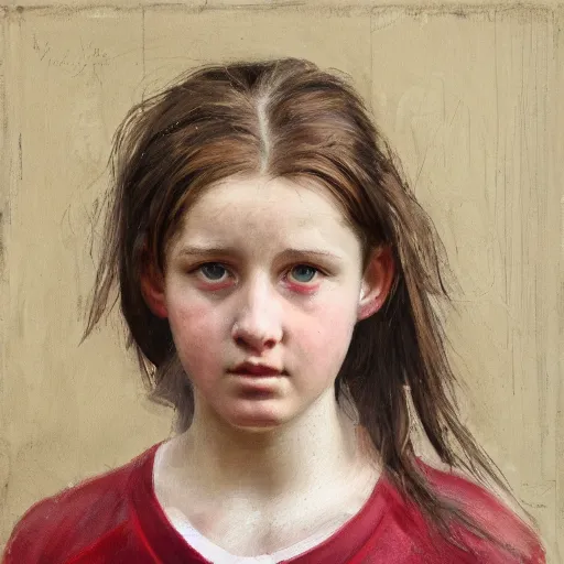 Prompt: portrait of a welsh teenage girl with brown hair and eyes by jasper ejsing