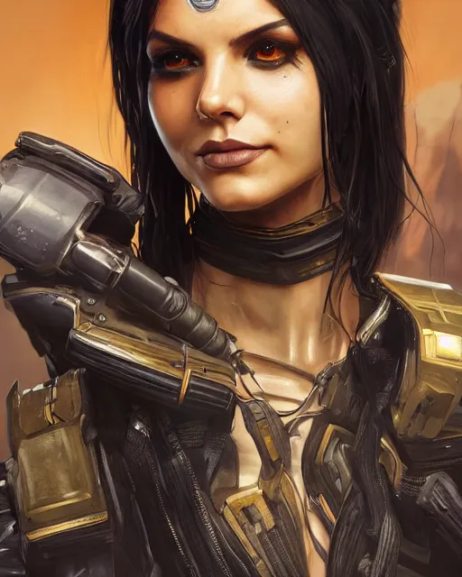 Prompt: Victoria Justice Techno Goth as an Apex Legends character digital illustration portrait design by, Mark Brooks and Brad Kunkle detailed, gorgeous lighting, wide angle action dynamic portrait