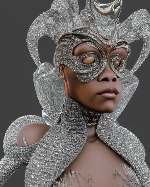 Image similar to a highly detailed metahuman 8 k close up render of a chimp renaissance in iris van herpen dress schiaparelli in diamonds crystals swarovski and jewelry iridescent in style of alphonse mucha gustav klimt trending on artstation made in unreal engine 4