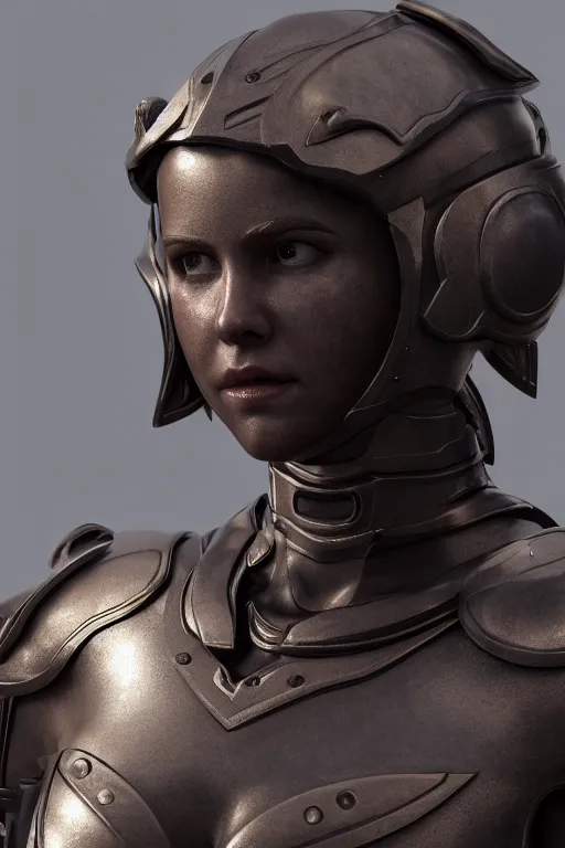 Image similar to a highly detailed sculpt of athletic girl in armor, cinematic light, featured on artstation, octane render, path tracing, sharp focus, 4 k