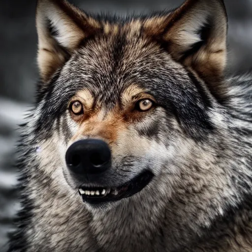 Image similar to professional photograph of a deep brown and gray wolf, high quality, hd, 8 k, 4 k, magnificent, award - winning, nature, nature photography, awe - inspiring, highly detailed, amazing