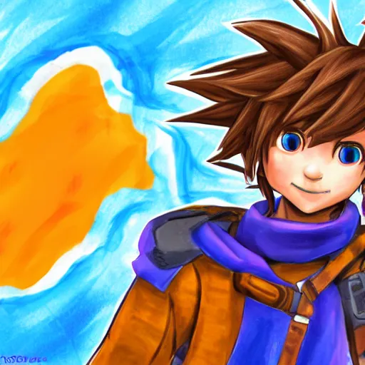 Prompt: sora on destiny islands colorful sketch