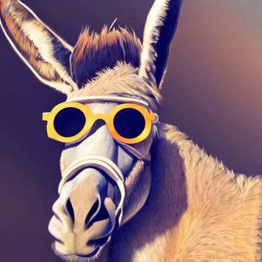 Prompt: a donkey wearing cool sunglasses, illustration, realistic artstation