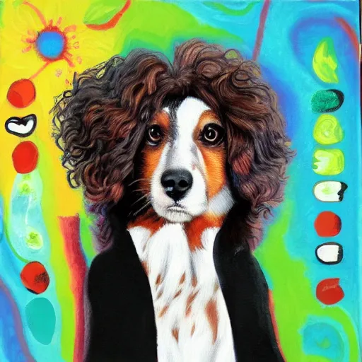 Prompt: weird al is an infinite puppy, painting