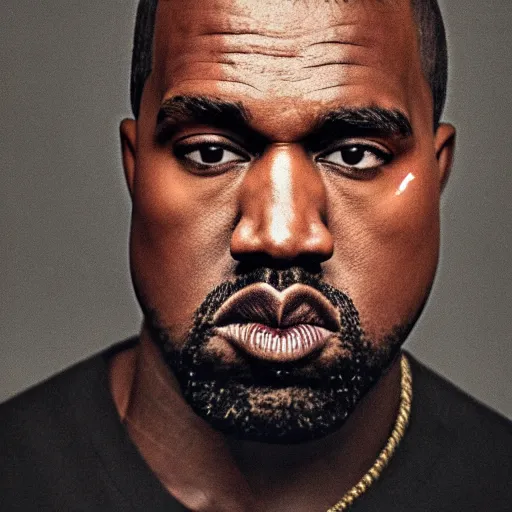 Image similar to the face of kanye west wearing yeezy clothing at 3 6 years old, portrait by julia cameron, chiaroscuro lighting, shallow depth of field, 8 0 mm, f 1. 8