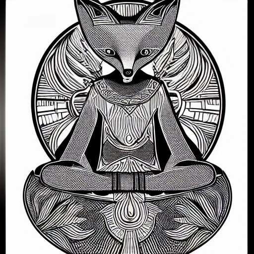 Image similar to fox meditating line art, graphic design