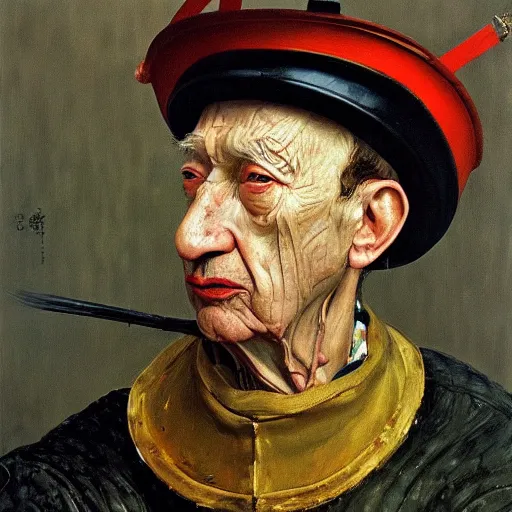 Image similar to Oil painting Portrait of a Medieval General by Lucian Freud, Abstract brush strokes, Masterpiece, Edward Hopper and James Gilleard, Zdzislaw Beksinski, Mark Ryden, Wolfgang Lettl highly detailed, hints of Yayoi Kasuma