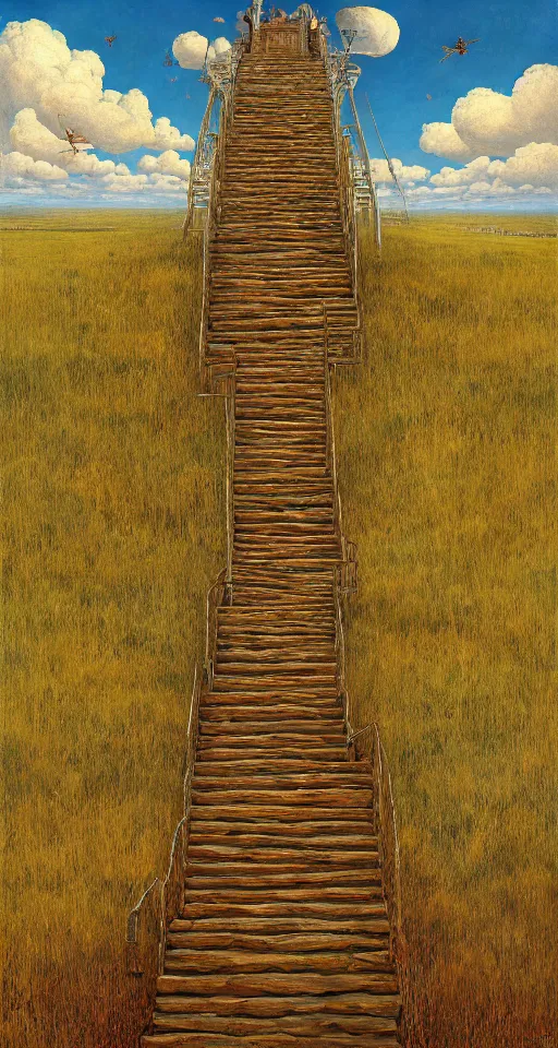 Image similar to surreal the stairways to the sky in the steppe, in game pathologic 2, by jacek yerka, by levitan, oil on canvas, acrylic, digital art, royal academy, masterpiece, trending on artstation, cinematic composition, sharp, details, hyper - detailed, hd