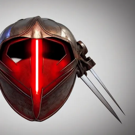 Image similar to game - icon of medieval swords crossed, medieval helmet in the back, red powerful fantasy epic legends, game icon stylized, digital illustration radiating, a glowing aura, global illumination, ray tracing, 8 k high definition, intricate details, octane render, unreal engine, trending on arstation