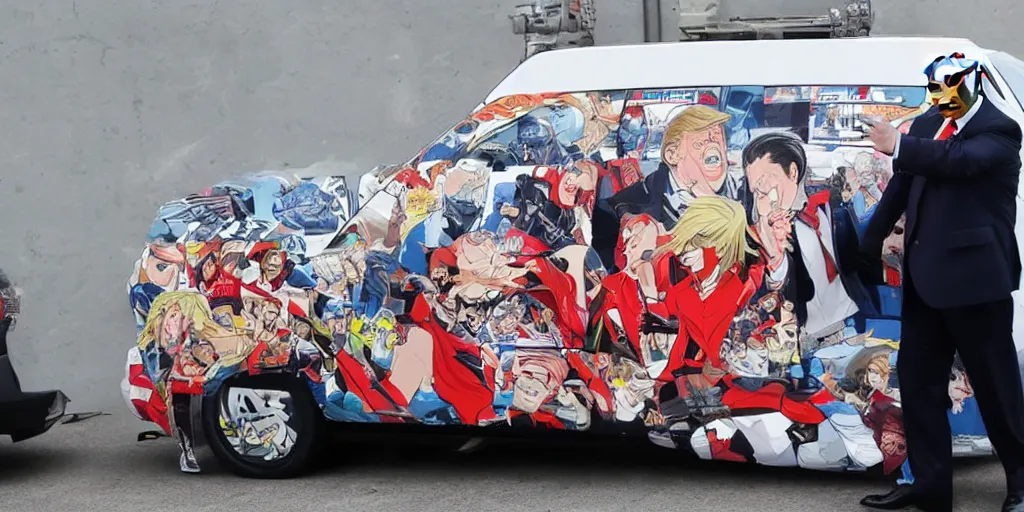 Image similar to trump, putin, anime car wrap