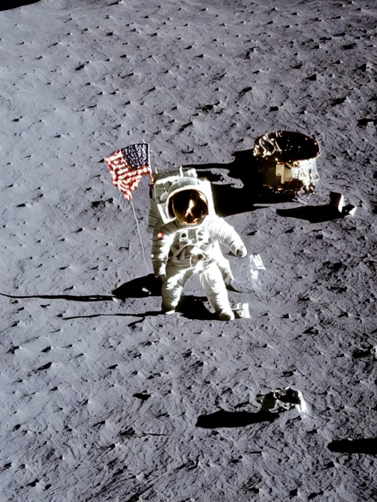 Image similar to new apollo mission footage shows the first person dabbing on the moon, moon landing, astronaut dabs, full hd, captured on canon eos r 6