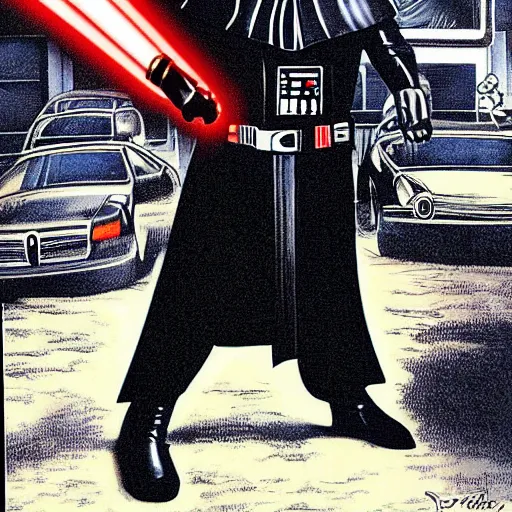 Image similar to Darth Vader moonwalking in the style of Al Feldstein