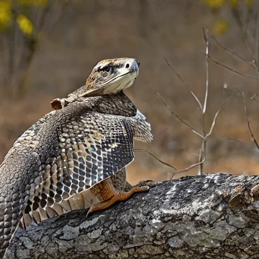 Prompt: hybrid animal of rattlesnake and falcon