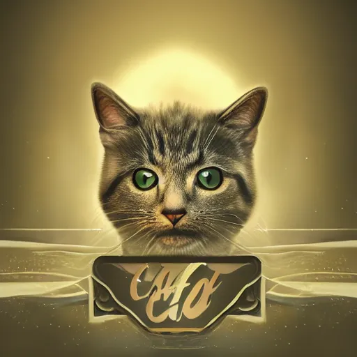 Image similar to cat theme logo, cat theme banner, cat design, a smiling cat, art photography style, trending on artstation, warm light, lovely and cute, fantasy art, 8 k resolution, cynical realism