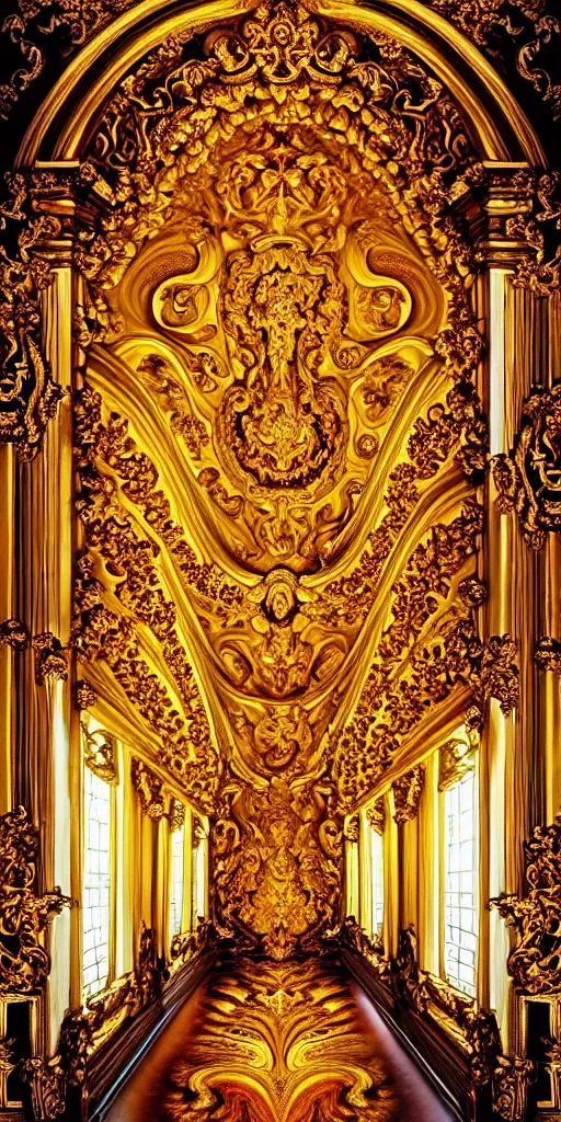 Image similar to the source of future growth dramatic, elaborate emotive Baroque and Rococo styles to emphasise beauty as a transcendental, seamless pattern, symmetrical, large motifs, rainbow liquid splashing and flowing, Queen Catherine's palace, St. Petersberg, Amber room 8k image, supersharp, spirals and swirls in rococo style, medallions, iridescent black and rainbow colors with gold accents, perfect symmetry, High Definition, sci-fi, Octane render in Maya and Houdini, light, shadows, reflections, photorealistic, masterpiece, smooth gradients, high contrast, 3D, no blur, sharp focus, photorealistic, insanely detailed and intricate, cinematic lighting, Octane render, epic scene, 8K