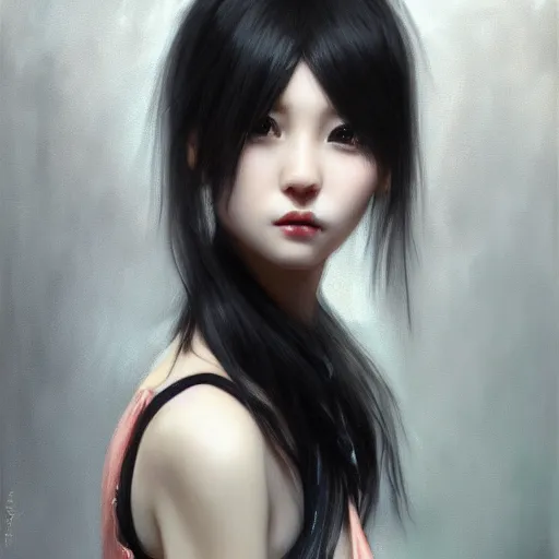 Image similar to a beautiful girl by wlop, black hair, dream, closeup, high detailed, ultra - realistic painting.