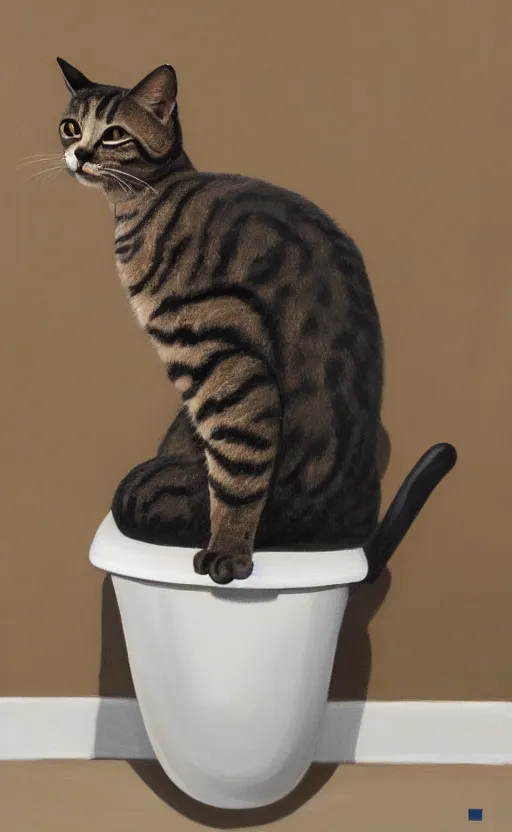 Image similar to detailed painting of a cat sitting in a toilet. high quality. funny, beautiful, hq. hd. 4 k. award winning. trending on artstation