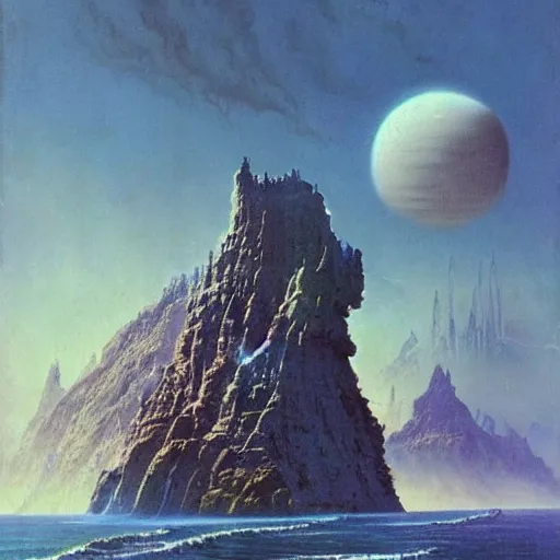 Prompt: 🌌🔥🧗🧟🧠🏝️, Bruce Pennington