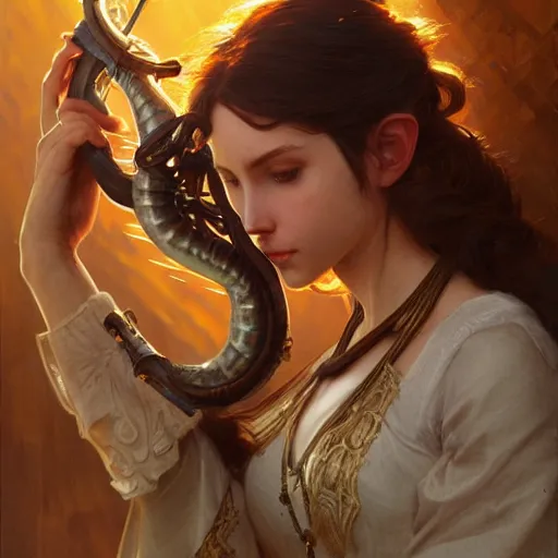 Image similar to a strange blowing horn, d & d, fantasy, intricate, elegant, highly detailed, digital painting, artstation, concept art, smooth, sharp focus, illustration, art by artgerm and greg rutkowski and alphonse mucha