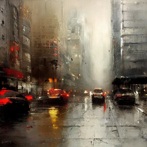 Image similar to a cityscape painting by jeremy mann