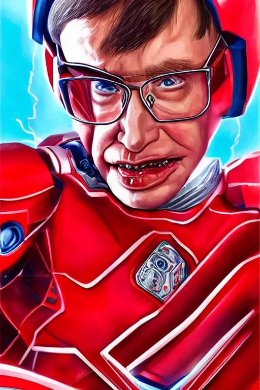 Prompt: portrait of stephen hawking as red ranger from power rangers, intricate, highly detailed, smooth, artstation, digital illustration