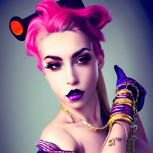 Prompt: photorealistic portrait of jolyne kujo, fashion photography, glamour photography