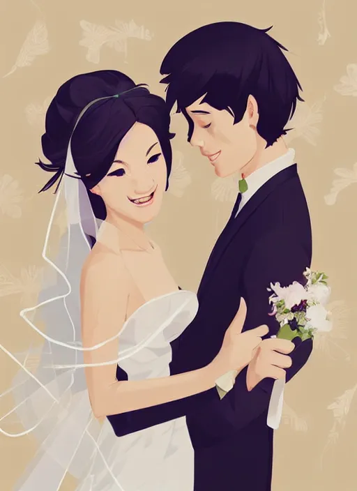 Image similar to a bride and groom on their wedding day. clean cel shaded vector art. shutterstock. behance hd by lois van baarle, artgerm, helen huang, by makoto shinkai and ilya kuvshinov, rossdraws, illustration, art by ilya kuvshinov