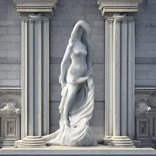 Image similar to “a delicate renaissance marble sculpture covered with water veil, highly detailed transparent marble cloth, gi, global illumination, physically based rendering, photorealistic, cinematic light , dark background”