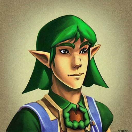 Image similar to “portrait of grown up Link from The Legend of Zelda a Link to The Past. Art by Morman Rockwell (1965)”