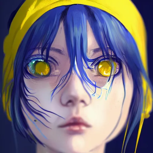 Image similar to a portrait of anime ukrainian blue and yellow girl, crying with eye drops, concept art, trending on artstation, highly detailed, intricate, sharp focus, digital art, 8 k