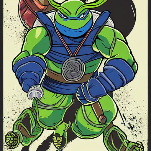 Prompt: ninja turtles mucha style poster art, clean, vector