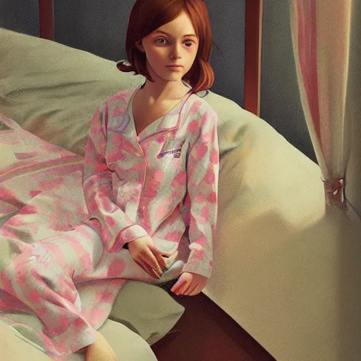 Prompt: little girl in pajama. digital artwork made by ilya kuvshinov, inspired by balthus, highly detailed, realistic,