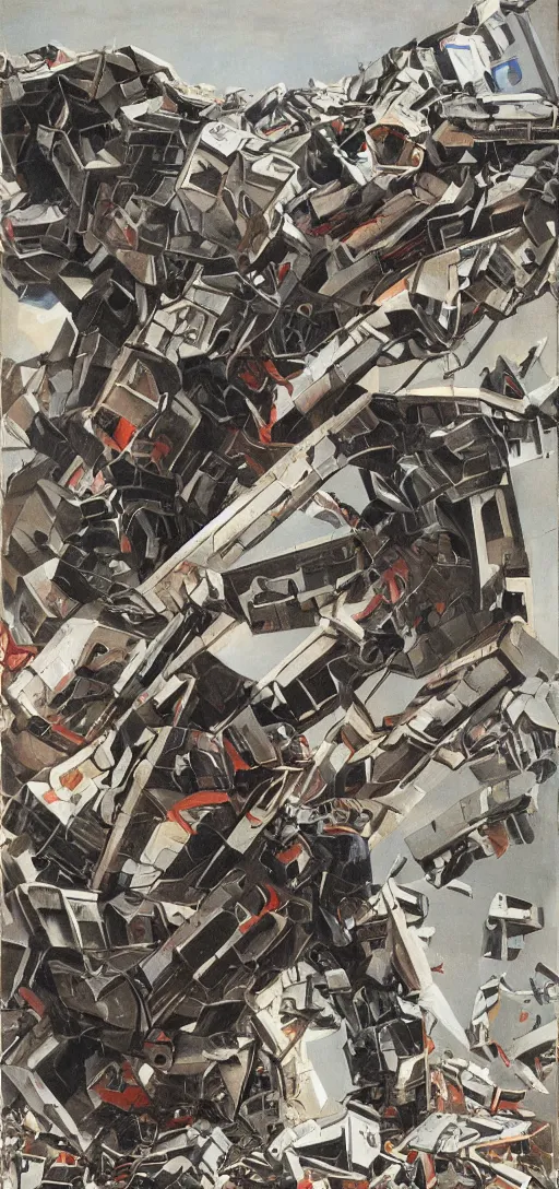 Image similar to a human falling into a big robot mouth, destruction, azimov