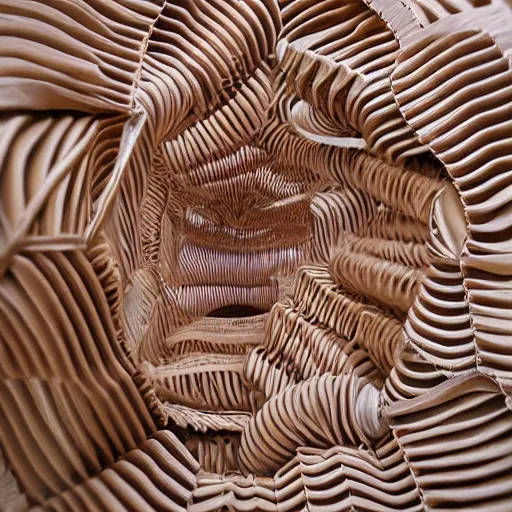 Image similar to tentacles made of brown corrugated cardboard, cut out of cardboard, realistic photography, fantasy