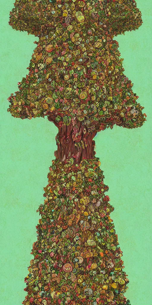 Image similar to a tree that grows slices of cake, digital art, illustration, high detail