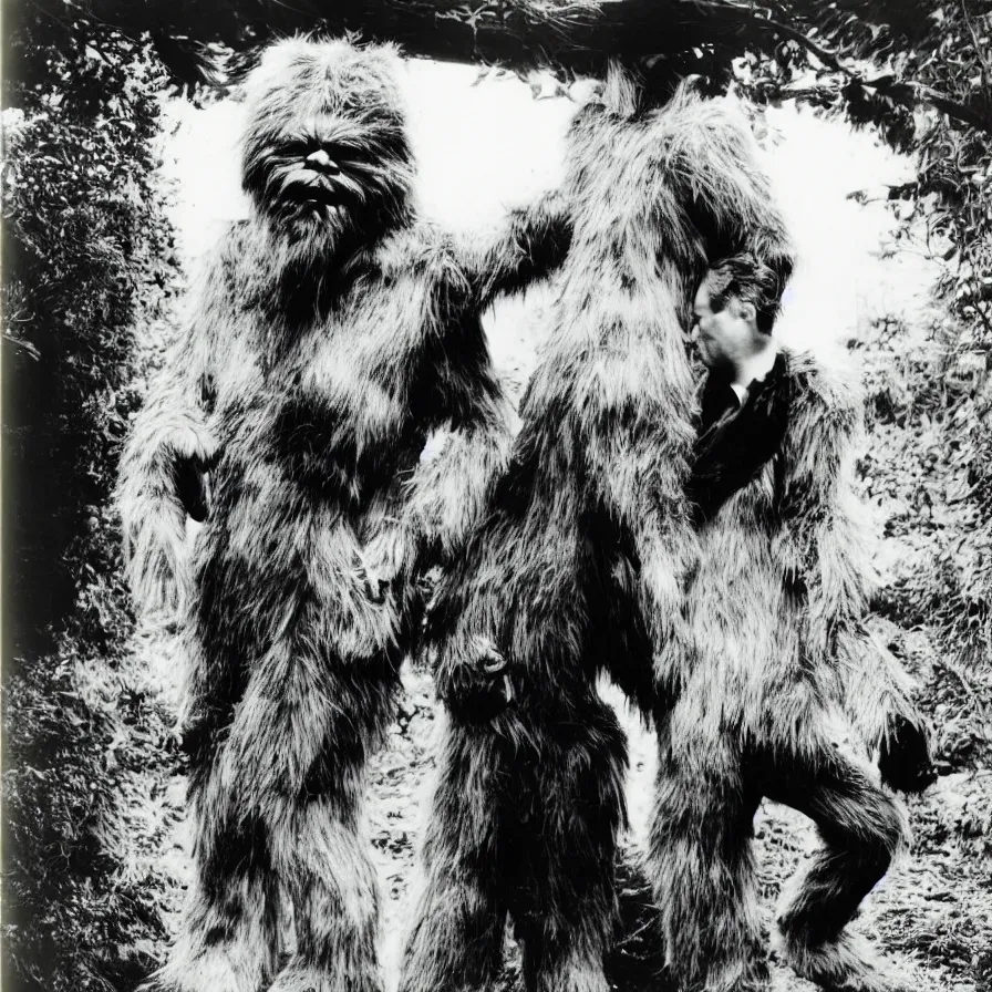 Prompt: An Annie Leibovitz portrait of Orson Welles in a Bigfoot costume