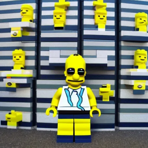 Prompt: Homer Simpson made out of LEGO blocks