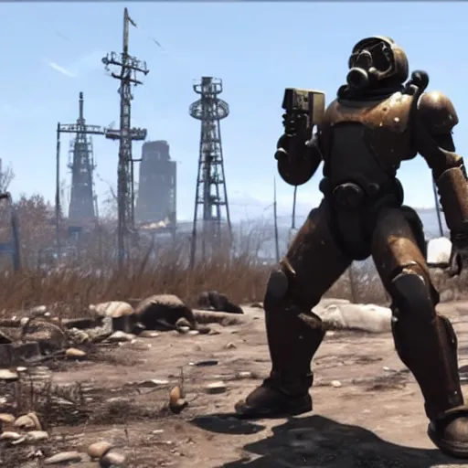 Image similar to in-game footage of Tim Pool in T-51 power armor in Fallout 4