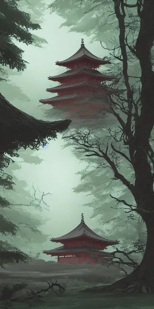 Prompt: concept art by sylvain sarrailh of a haunted japan temple in a forest