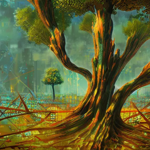 Image similar to a glitch bug virus called charlotte controls trees and people causing a mathematical fraction in the sky and deletes gravity, oil painting, ultradetailed, artstation