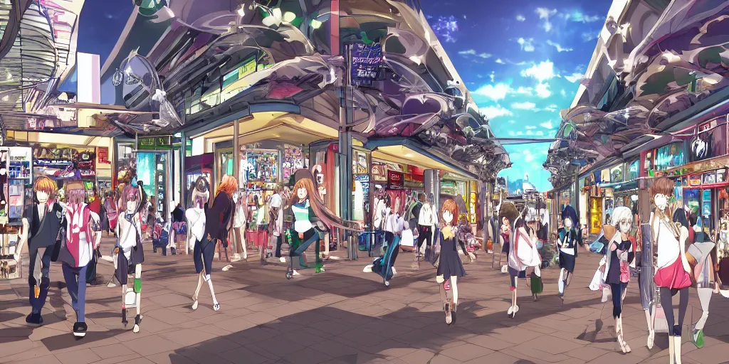 Image similar to mall at daytime, anime!, award - winning digital art