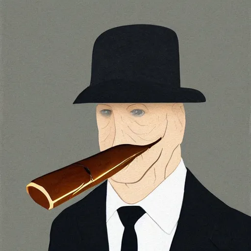 Image similar to a portrait of a platypus wearing a black suit, smoking a cigar, gorgeous, intricate, elegant, volumetric lighting, scenery, high detail digital art, smooth, rene magritte, illustration, concept art